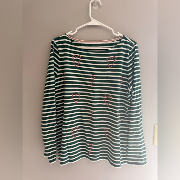 Talbots Bateau Neck Tee Candy Cane Holiday Stripe Women’s SZ XL Green White - Picture 2 of 9
